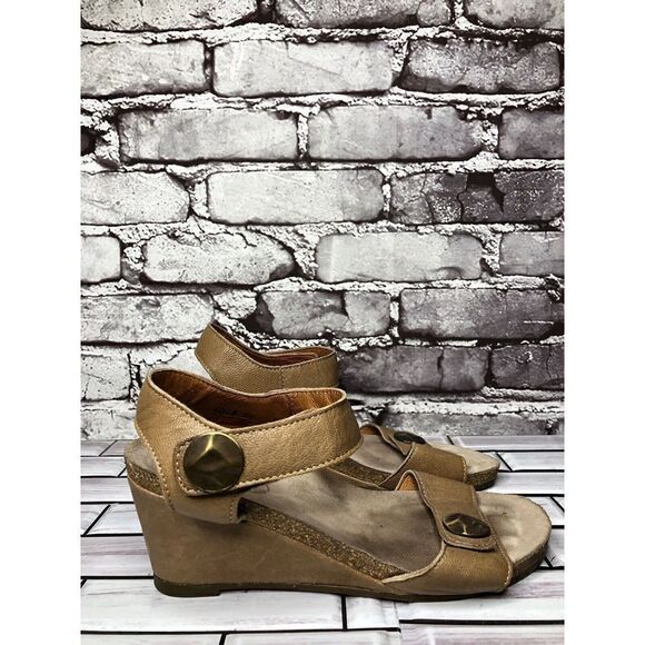 Taos Festival Brown Leather Cork Wedge Ankle Strap Sandals Women Sz 37EU/6.5M US - Picture 6 of 16